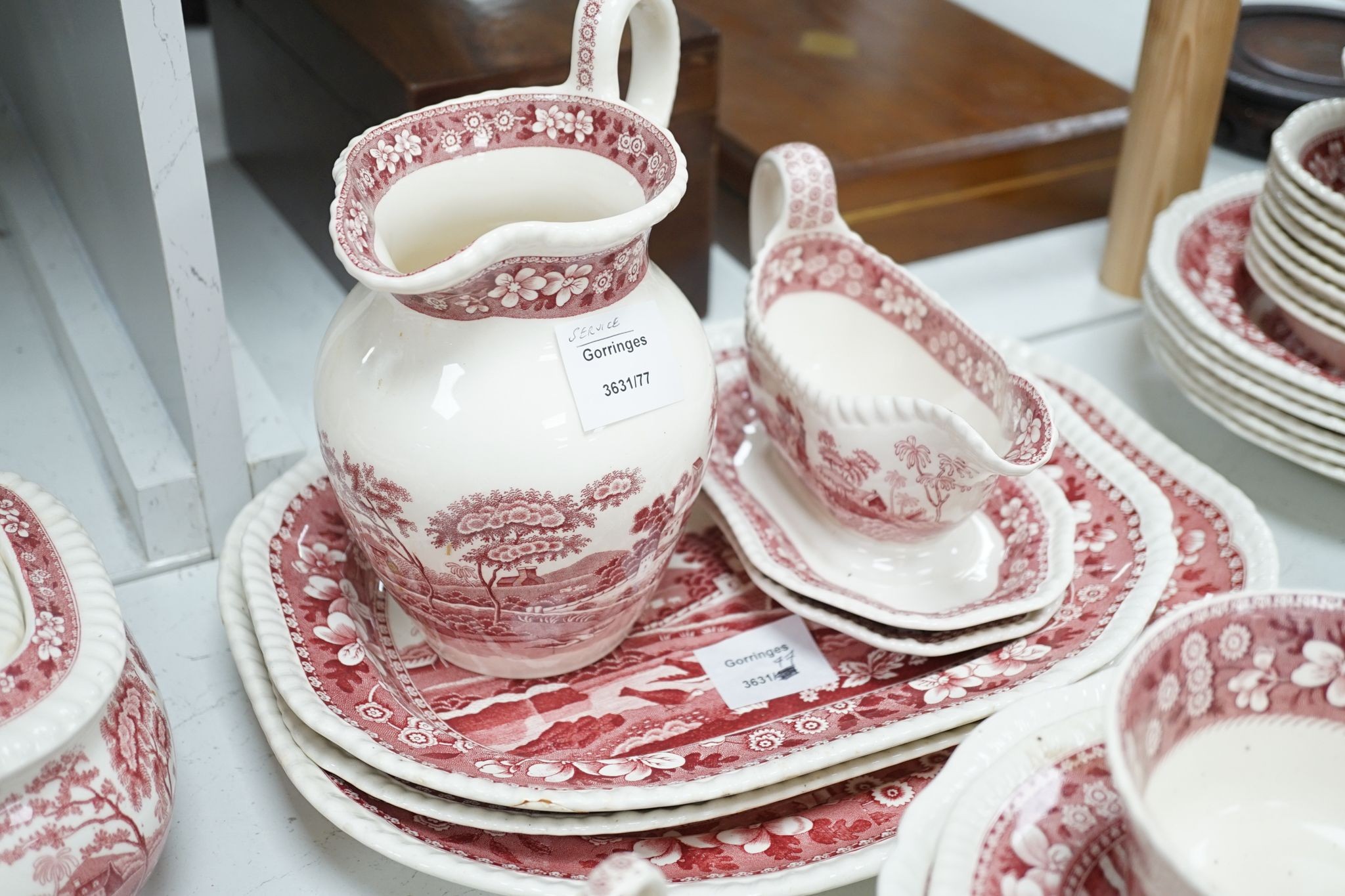 A Spode Pink Tower pattern part dinner service